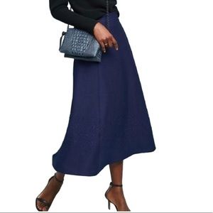 Maeve navy wool tea length skirt